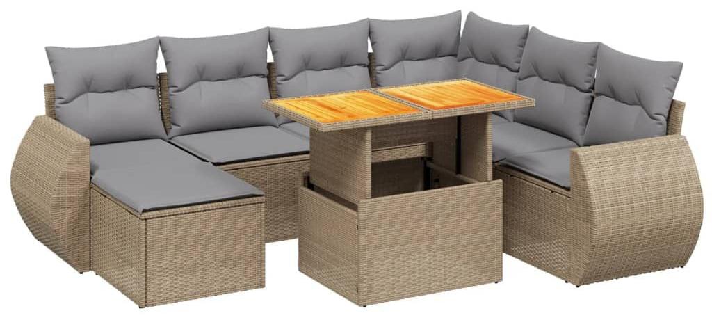 Loungeset, 8-teilig, Beige, aus Poly-Rattan - 8 Sitzplätze - für Garten und Terrasse