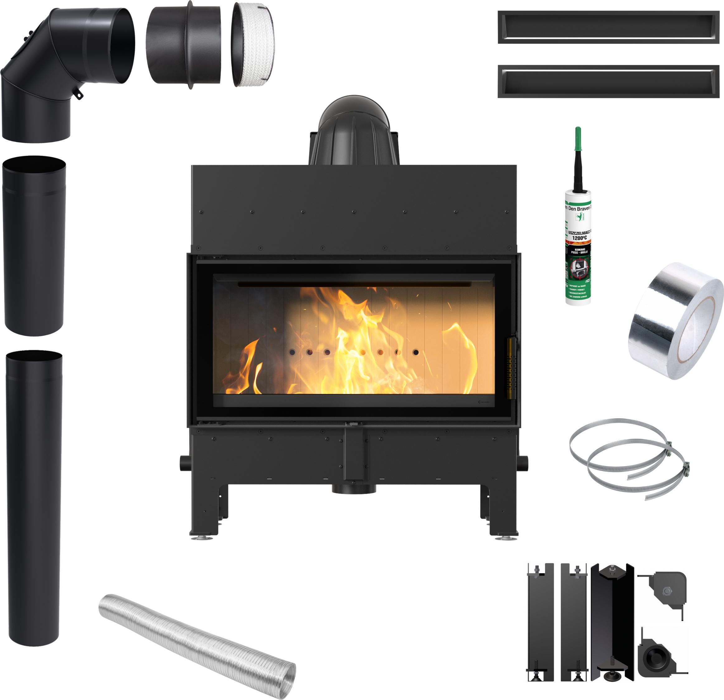 Luftkamin KRATKI FLOKI 10kW Ø200 schwarz Schließung Montageset