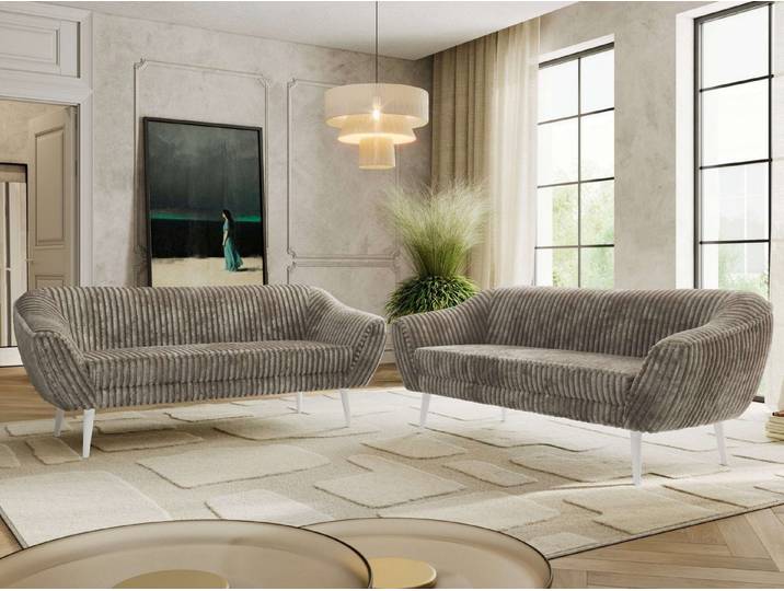 MKS MÖBEL Polstergarnitur PIRS, (3 + 3 Set, bestehend aus 2x 3-Sitzer), mit Steppung, Wellenfederung, skandinavisches Design, Füße wählbar