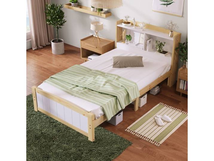 Lit en bois ZUONCEGLNG avec rangement intégré blanc 90 x 200 cm