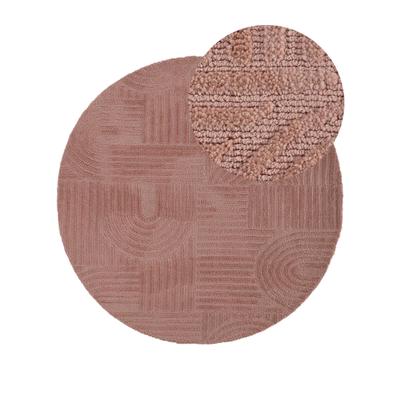 Teppich CARPETFINE "Holly 4 - Soft Touch Microfaser Teppich", rosa, H:12mm Ø:200cm, Polyester, Teppiche, Teppich, Boho Scandi, weiche dichte getuftete Hoch-Tief-Struktur, Wohnzimmer