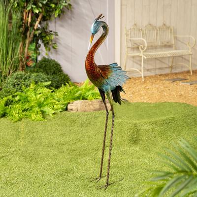 Evergreen "48""H Metal Bronze Crane with Verdigris Wings Garden Statuary"