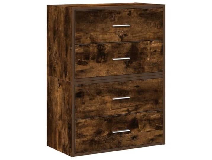 Foknhdi 2er Set Kommode mit 2 Schubladen Räuchereiche 60x31x40 cm Flexibles Stapelregal fürs Schlafzimmer: Stapelbar oder nebeneinander nutzbar mit je 2 geräumigen Auszigen Auszügen.