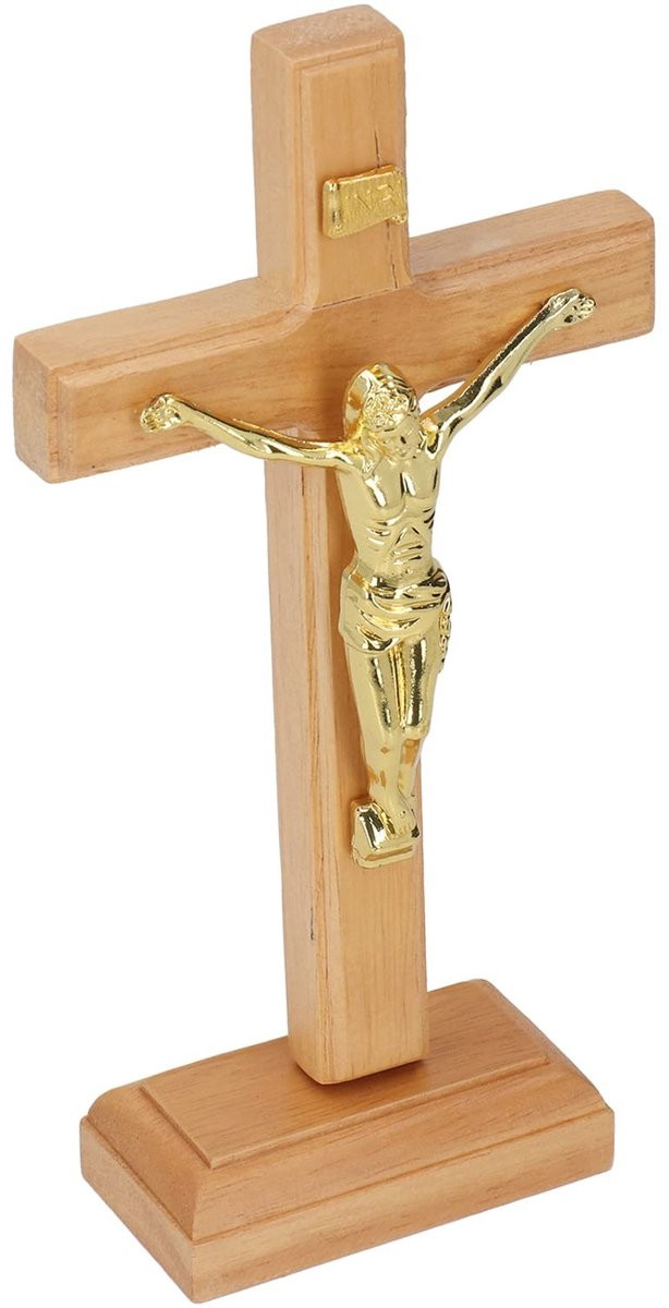 Dailygoody Staand kruis - Handgemaakt crucifix-tafelkruis - Religieuze decoratie - B/D/H: 7,5 x 4 x 0,5 cm