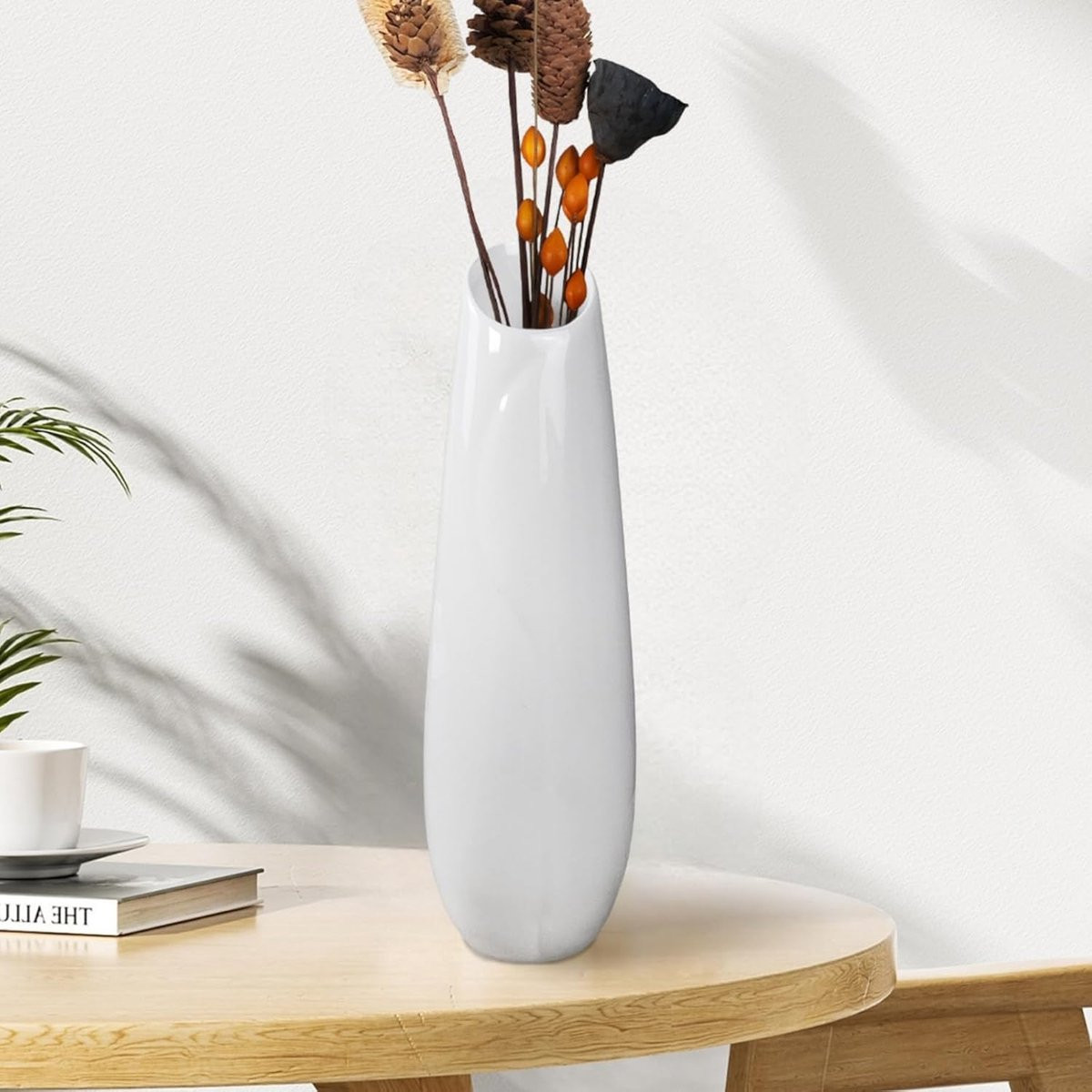 Hoge Witte Keramische Vaas 30 cm - Moderne Decoratieve Bloemenvaas voor Pampasgras