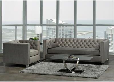 Hank Modern Grey Velvet Tufted Nailhead Sofa and Chair - Natural