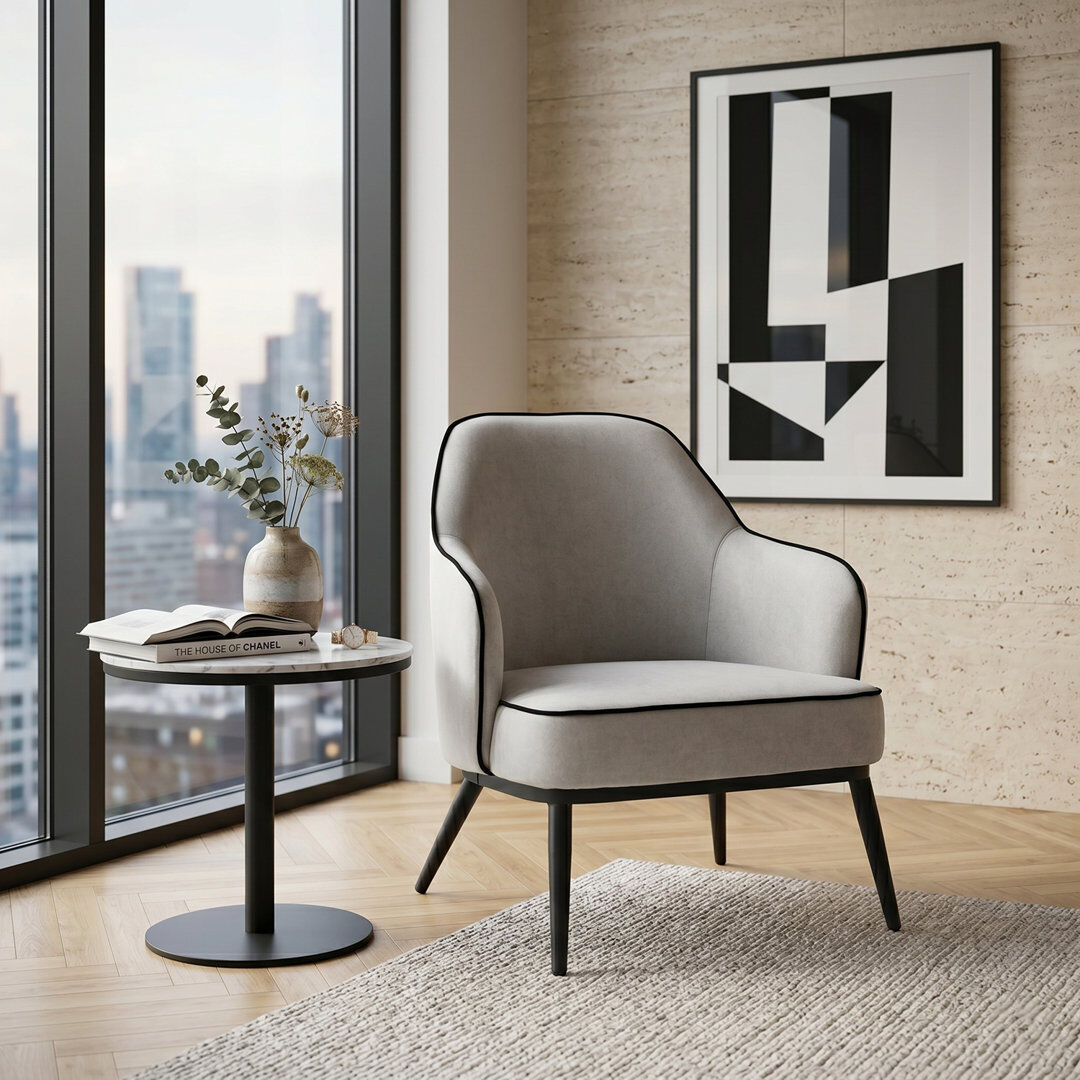Canora Grey Karoll Linen-style Woven Fabric Occasional Chair Light Grey 82cm H X 72cm W X 76cm D
