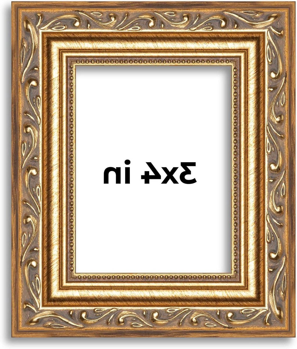 Handgemaakte houten fotolijst in antiek goud, 3x4 inch