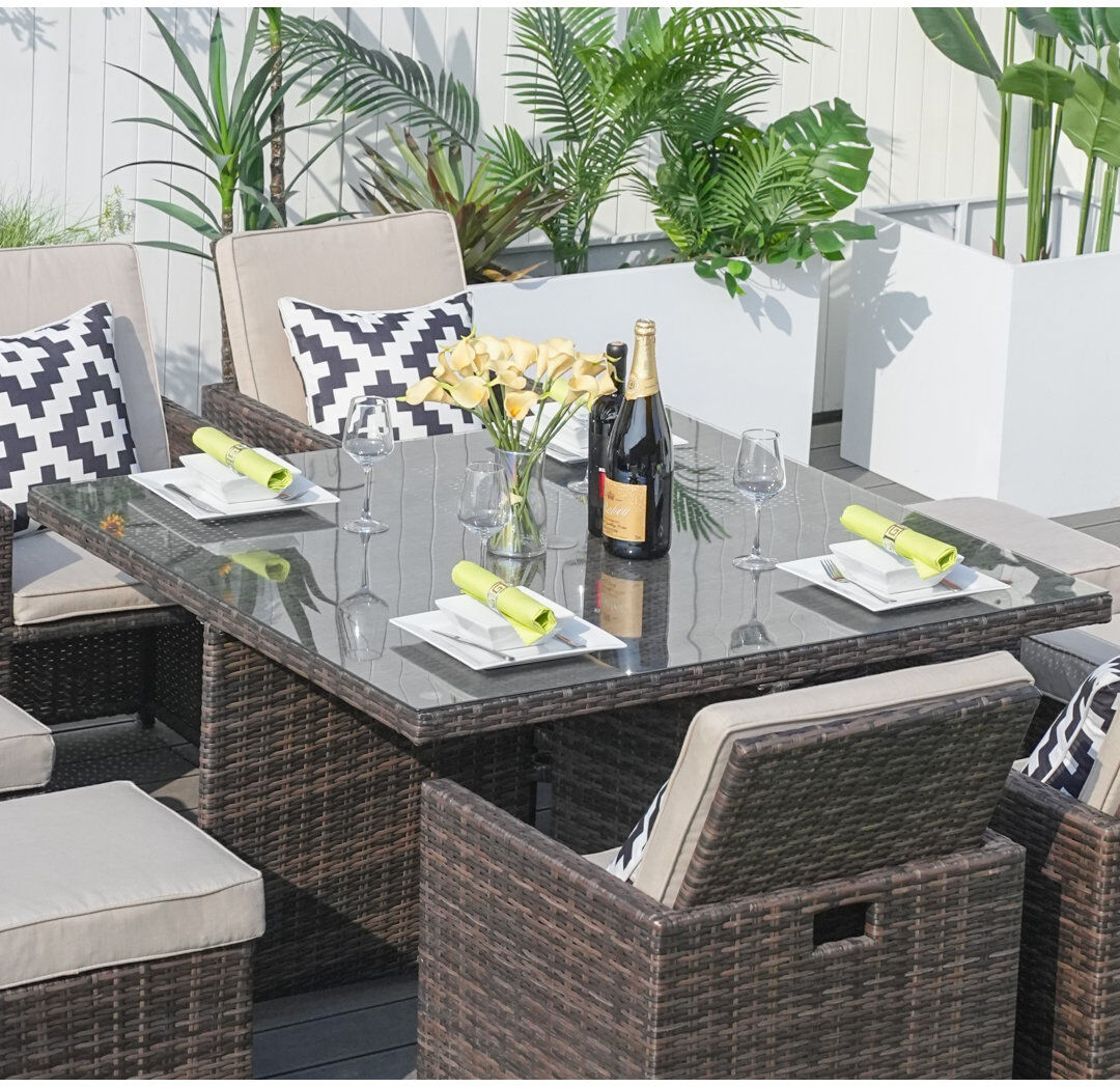 Blue Elephant Square Outdoor with Umbrella Hole Dining Table - 125 cm W 125 cm D Brown