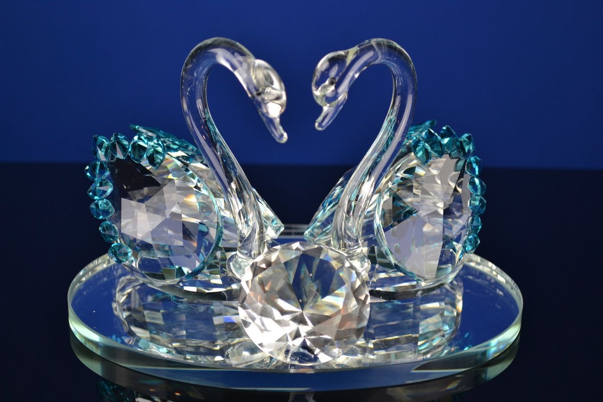Luxe Kristallen Zwanen Set met Blauw Accent – Elegant en Romantisch Design