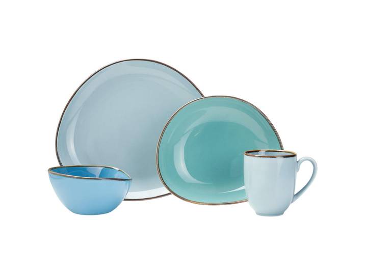 Novel Kombiservice, Blau, Grün, Blaugrau, Keramik, 24-teilig, Uni, 440 ml,400 ml, Lfgb, lebensmittelecht, Geschirr, Geschirr-Sets, Kombiservice