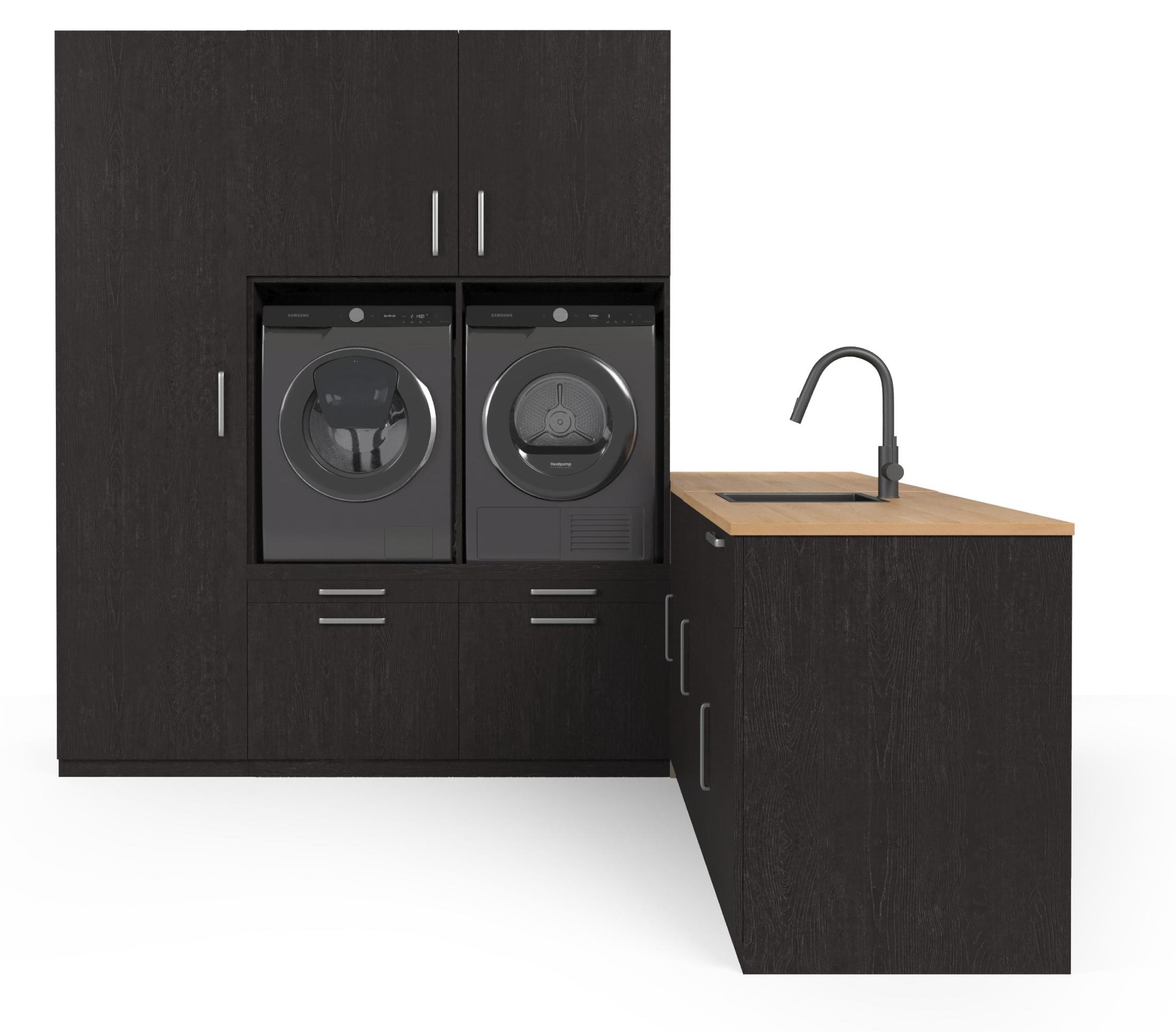 Wasophoogte Waschmaschinenkorpus Oslofjord - Unterbau für Waschmaschine - Waschmaschinenplattform - 700(T) * 2630(B) * 2350(H) mm - Schwarz
