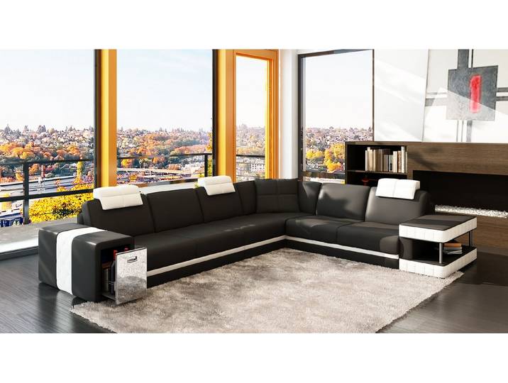 JVmoebel Ecksofa Schwarze Ledercouch mit orangefarbenen Akzenten und hohem Komfort, Made in Europa