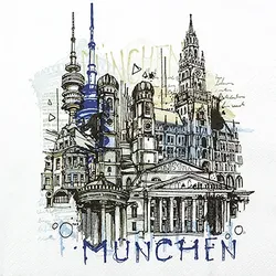 Home Fashion, Munich Graphic, Lunch-Servietten aufgefaltetes Maß 33 cm x 33 cm, im Viertelfalz, 20 Stück pro Pack