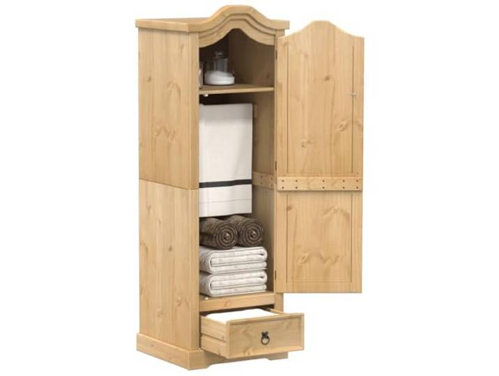 LPERTGFHU Kleiderschrank Corona aus massivem Kiefernholz, 55x52x170 cm, rustikaler Holzschrank mit Schublade und Metallgriffen