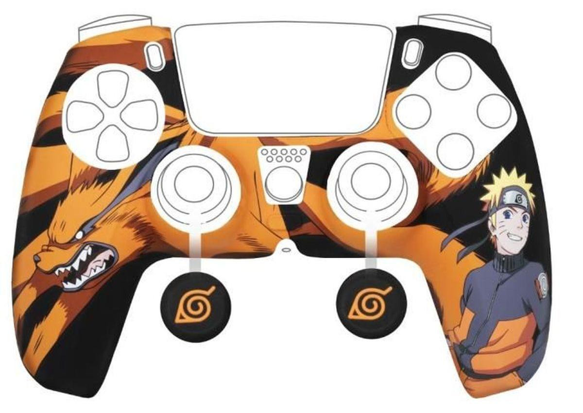 Konix Protective case voor DualSense PS5 controller - Naruto Shippuden Kurama/Kyubi en Naruto patroon - Zwart - Silicone