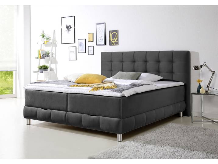 Boxbett, 174x230 cm, Samt, Grau, XXL-Ausführung & Bettkasten, Modern, Inosign