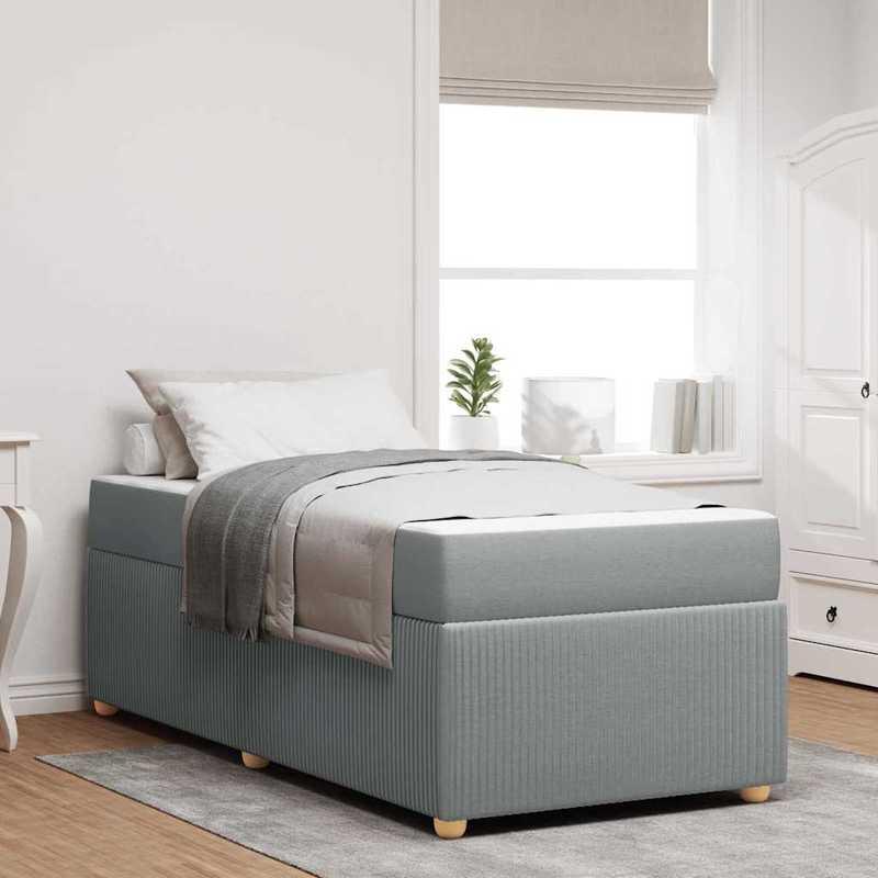 Bettgestell - Zweibettgrößen - Plattformbett - Bett mit Stauraum - Hellgrau - Mit Matratze - 90x200 cm - Bezogen mit Cordstoff