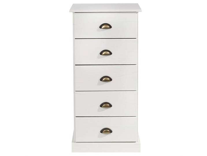 Chiffonnier 5 tiroirs en bois massif, blanc