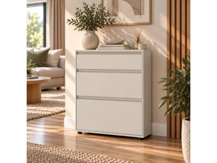 Lomadox Wohnzimmer Kommode 75 cm breit in Kaschmir Beige mit 2 Klappen & 1 Schublade