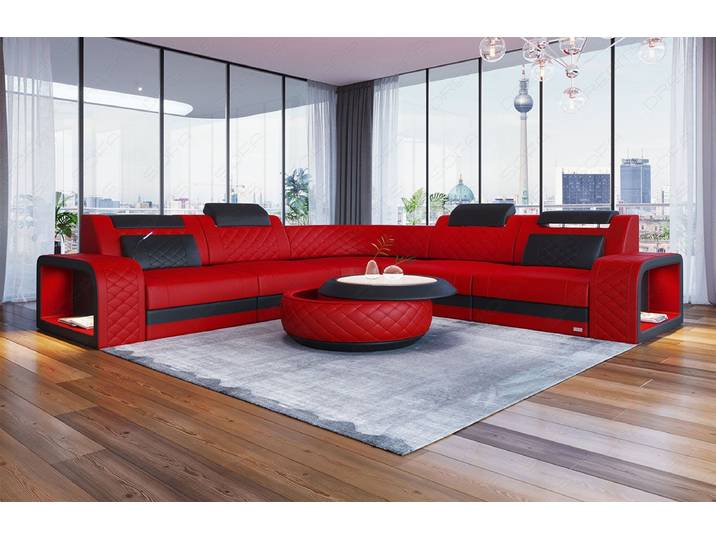 Sofa Dreams Ecksofa Foggia L Form Mini Leder, 4 versch. Lederarten, Couch, 4-Sitzer, LED, verstellbare Kopfstützen
