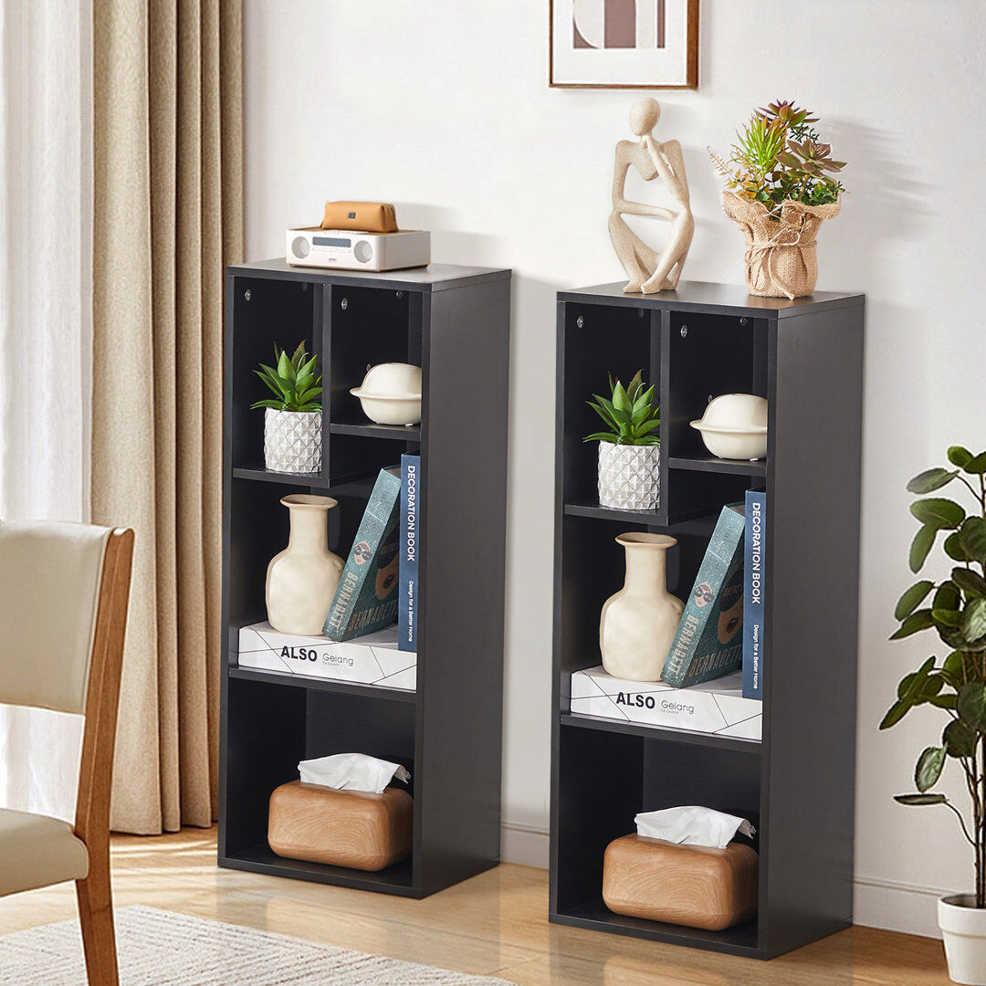 17 Stories Macenzi 3-Tier Small Bookcase, 4 Cube Bookshelf with Height Difference Shelves, Modern Floor Standing Unit for Living Room Bedroom, Home Office (Set o Balck 79.5cm H X 30cm W X 24cm D