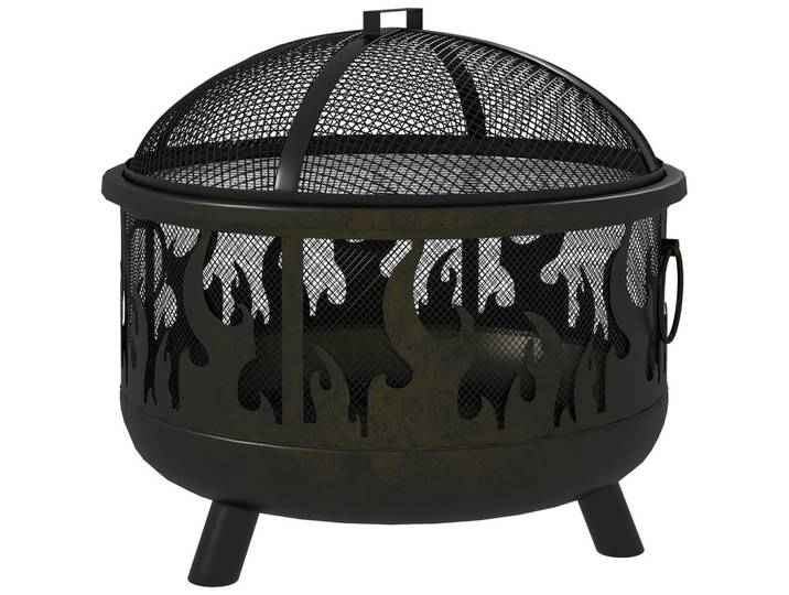 Outsunny Feuerschale, Metall, Schwarz, 61x55x61 cm, Gartenmöbel, Feuerschalen & Feuerkörbe