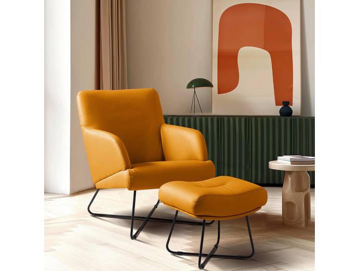 Livetastic Sesselset, Currygelb, Metall, Echtleder, Rindleder, 67x87x74 cm, Lederauswahl, Wohnzimmer, Sessel, Sonstige Sessel