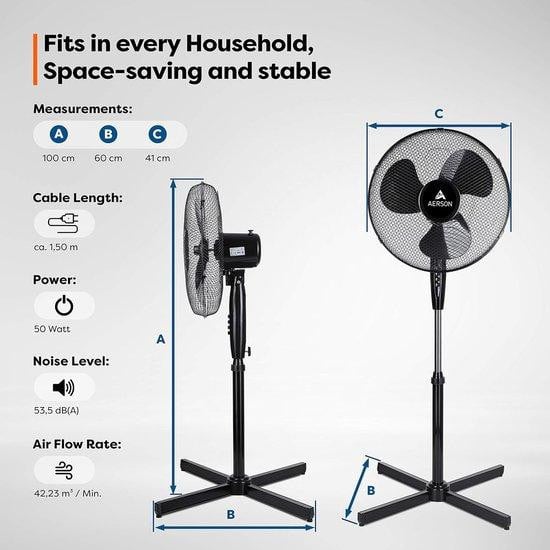 Tresko Stilstaande Vloer Ventilator Zwart - 40 cm