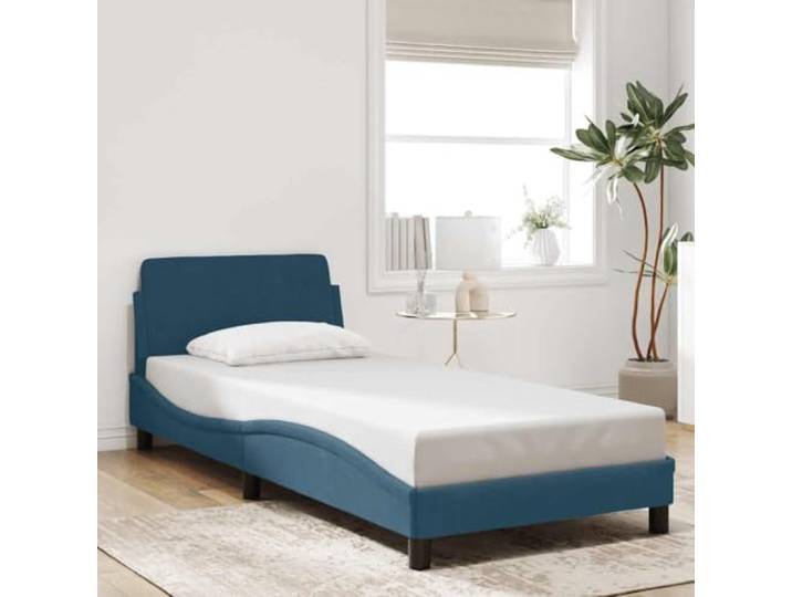 Samt Bettgestell mit Stützbeinen Schlafzimmer Möbel Blau 90x200 cm Bettgestell mit Kopfteil Dover Blau 90x200 cm Samt Metall Lattenrost Stabil Modern Design