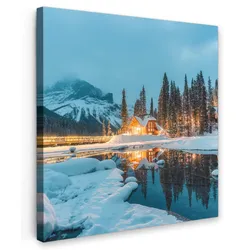 LEINWANDBILD Winterlandschaft - Natur - Haus - Berge - Schnee Deko Wohnzimmer 20x20 cm