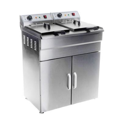 Helloshop26 - Hohe Edelstahl Fritteuse 2 Behälter 16 Liter herausnehmbarer Behälter mit Timer professionell 3614031