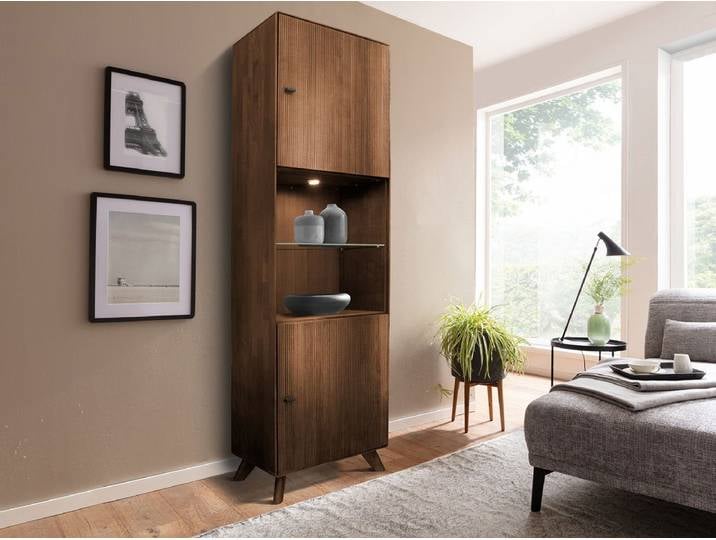Vitrine 65x209cm 'Lugano' Kernbuche massiv Tabak geölt