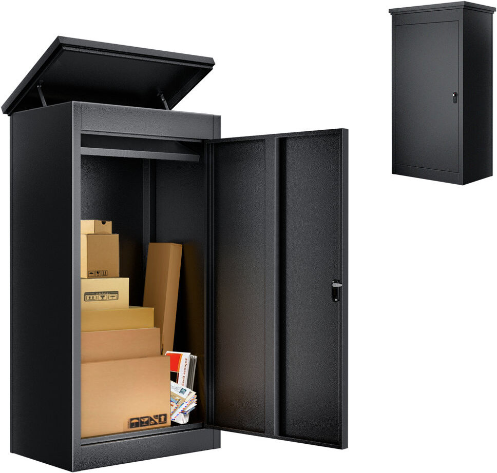 Gaonala Outdoor Secure Parcel Drop Box, Lockable Galvanised Steel Large Front Garden Package Storage Locker,(53×42×105cm, Black) Stainless Steel 105cm H X 53cm W X 42cm D