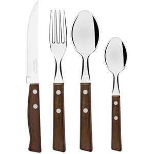 Tramontina Besteck-Set Tradicional 22299/050, Edelstahl, für 6 Personen, Holzgriffe, braun / silber, 24-teilig