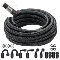 VEVOR 6-AN-Kraftstoffleitungssatz, 609,6 cm Kraftstoffschlauchsatz, 0,34"-Nylon-Edelstahl-Geflecht-Kraftstoffleitungs-Öl-/Gas-/Diesel-Schlauchendstück-Anschlusssatz 12-teiliger Drehgelenk-Adaptersatz
