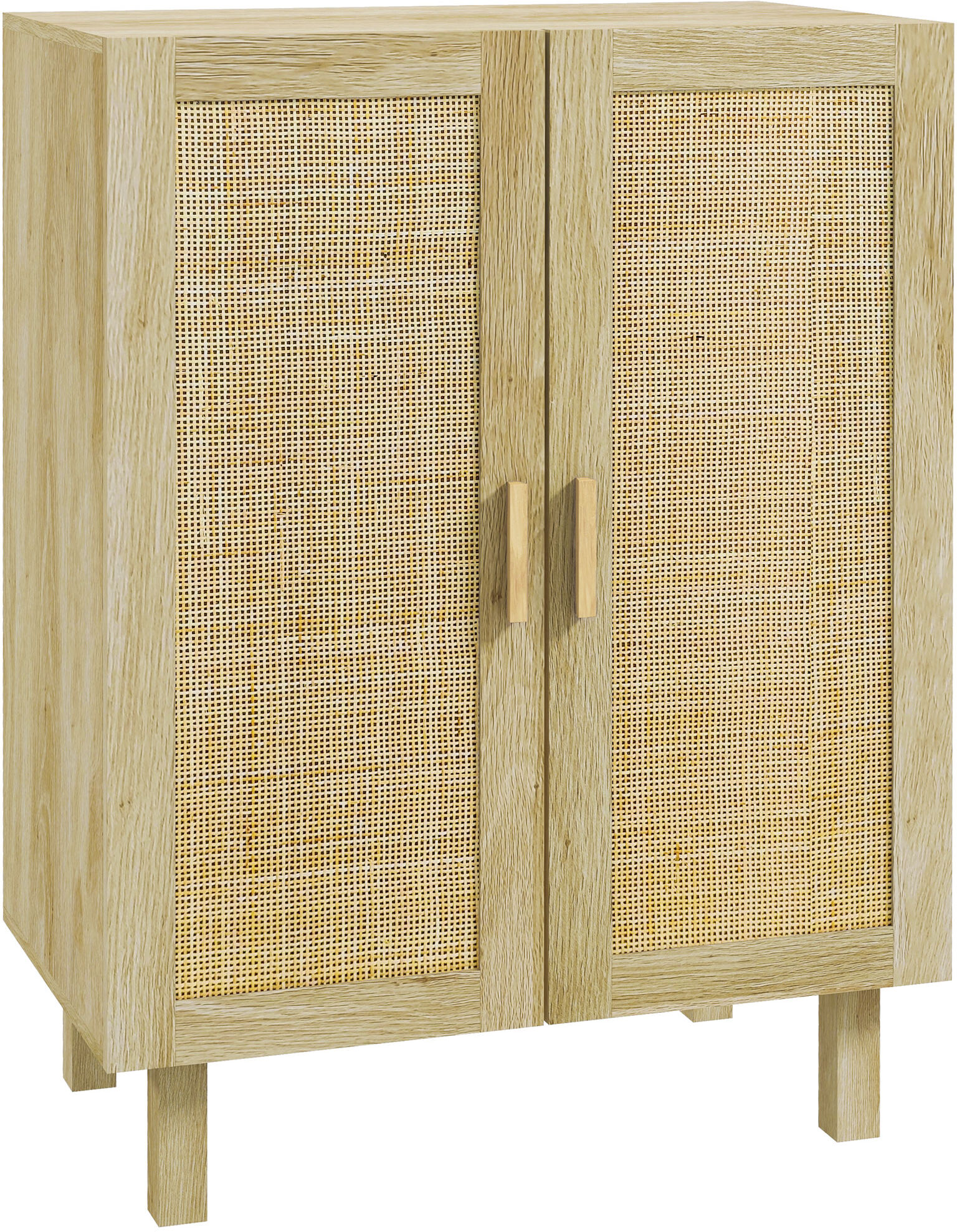 Homcom Credenza Cucina Boho, Mobile Cucina con Ante in Rattan, Ripiani Regolabili, per Sala da Pranzo Ingresso Salotto, 73x41x102 cm, Legno Naturale   Aosom Italy