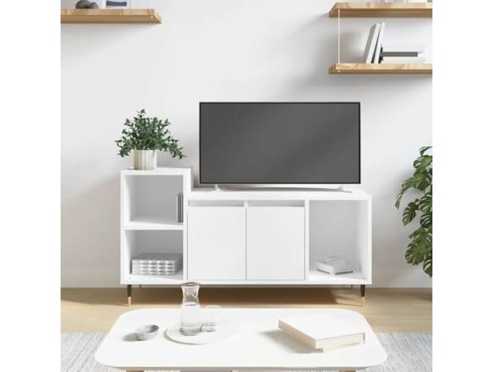 HEFZGDB TV-Schrank Weiß 100x35x55 cm Holzwerkstoff mit 5 Fächern, Robuster Medienregal mit Stauraum, Praktische Türen und Stabile Oberplatte für Wohnzimmer Einrichtung
