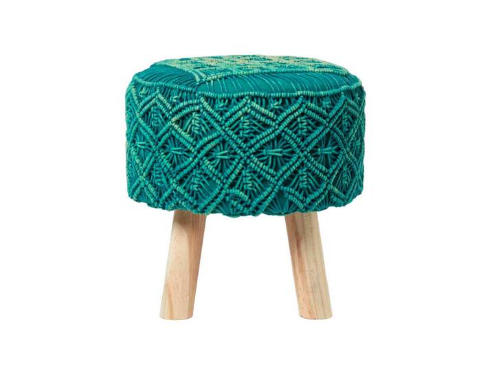 Homescapes Makramee-Hocker Willow petrolgrün, 41/41/43 cm, Grün, Uni, Rund, 41x43x41 cm, Wohnzimmer, Sessel, Hocker & Hockerbänke, Sitzhocker