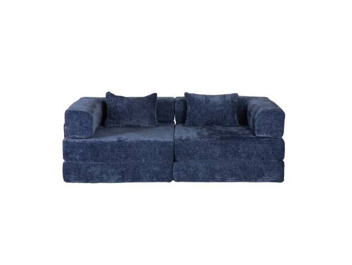 Canapé convertible compressé – chenille bleu foncé – sans montage – 2 places