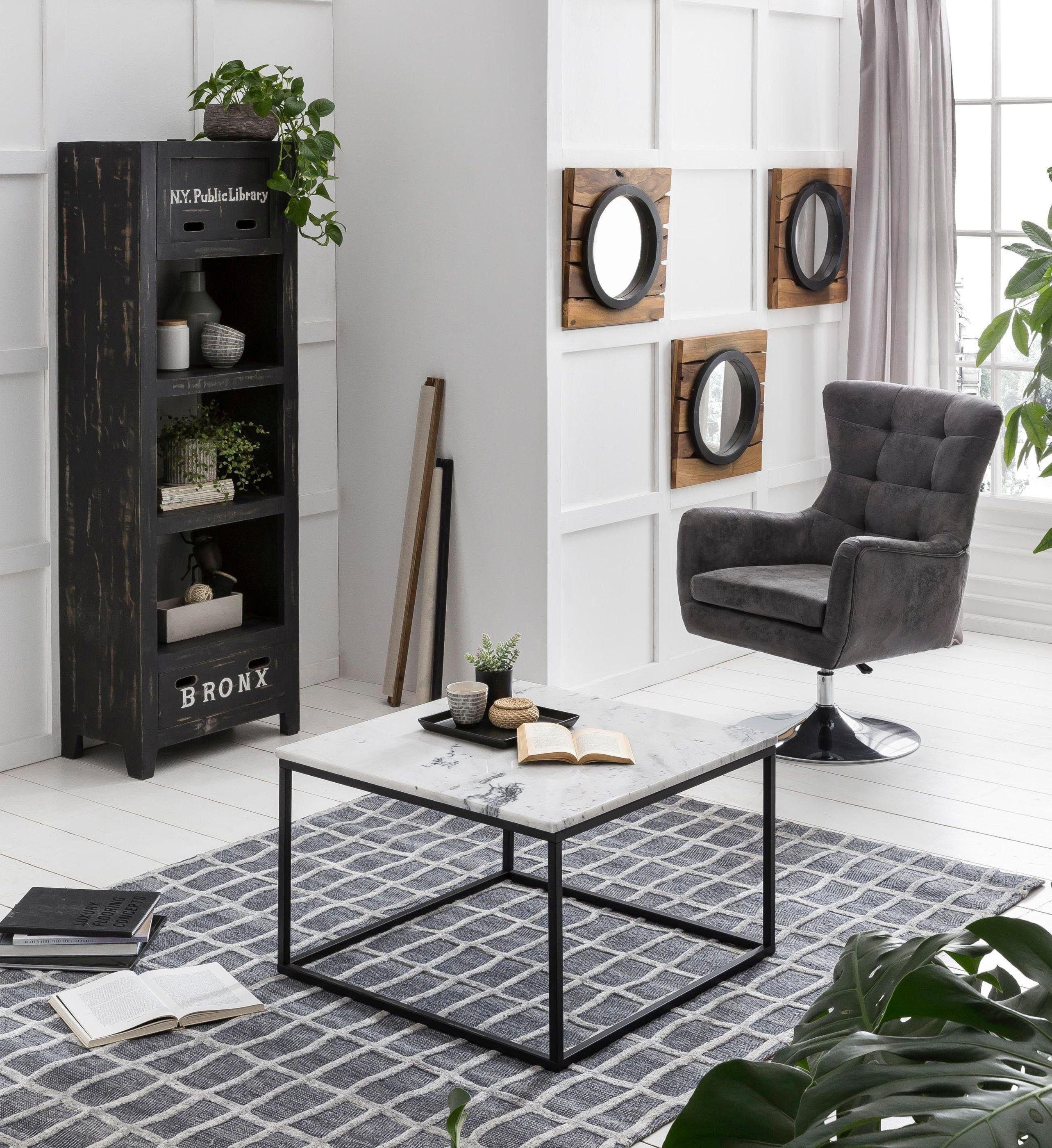Couchtisch SIT "Wien aus Marmor mit Metallgestell – quadratisches Design", schwarz (schwarz, weiß), B:75cm H:48cm T:75cm, Tische, Couchtisch, Echter Marmor mit gerader Kante & stabilem Metallgestell schwarz, weiß B/H/T: 75cm x 48cm x 75cm