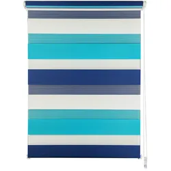 Ondeco Doppelrollo Just Triple Klemmfix  Seitenzugrollo Blickdicht Klemmfix Farbe: Aqua-Navy, Größe: 80x210 cm
