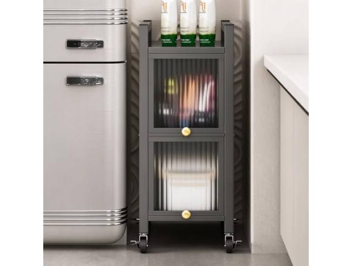 LJWFZBD Küchenschrank mit Klapptüren, 5-Ebenen Vorratsschrank auf Rollen Metall-Küchenregal, Moderne Aufbewahrung, Platzsparend, Mobil Oder Stabil(30cmW*40cmD*81cmH)