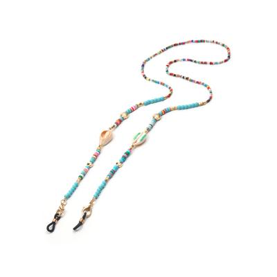 Brillenkette FIRETTI "Muscheln, maritim, bunt", bunt (gelbgoldfarben, schwarz, türkis, rot, rosa, blau, grün), Tragebänder, DamenL:72cm, Gummi, Metall, mit Natursteinen, mit Acrylperlen, Glasperlen, L:72cm