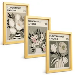 BILDER SET 3er Set - 20x30 cm Goldrahmen - Retro-Blumenarrangements