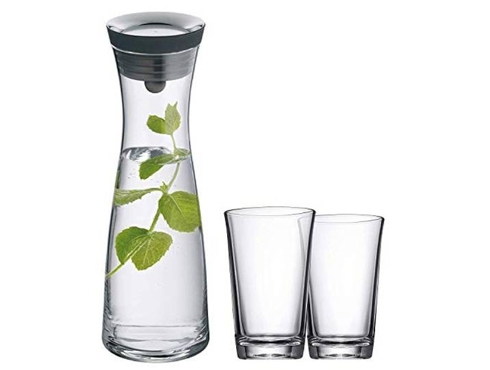 WMF Basic Wasserkaraffe Set 3-teilig, Karaffe 1l mit 2 Wassergläser 250ml, Glaskaraffe mit Deckel, Silikondeckel, Wasserkaraffe mit Deckel, CloseUp-Verschluss