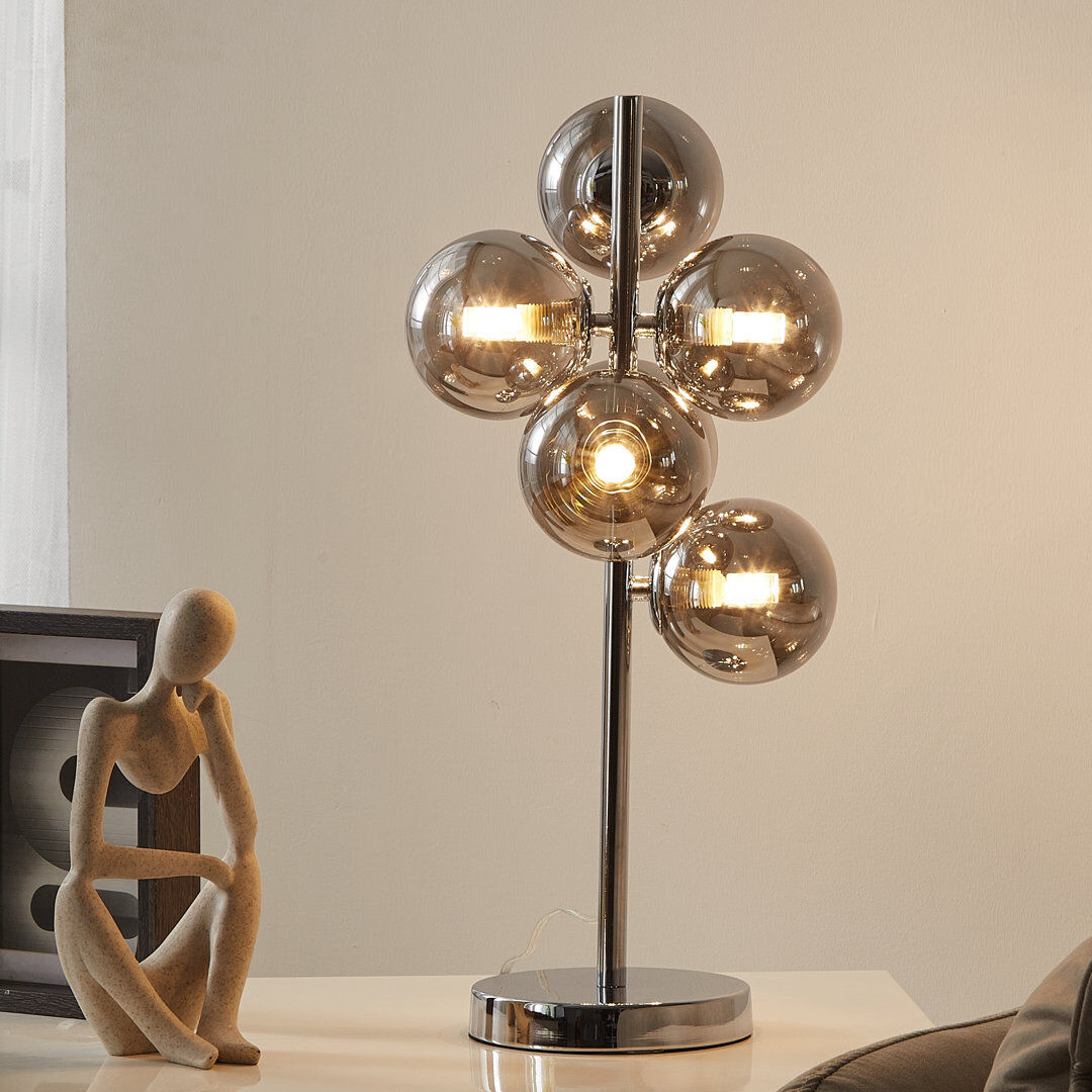 Metro Wantaugh Metal Table Lamp Polished Chrome/Smoke Grey 19.5cm H X 15cm W