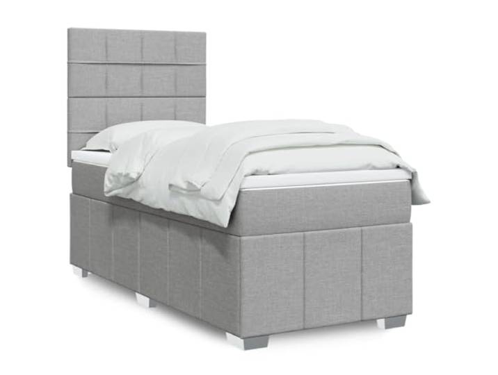 RJPLMFV Lattenrost, gepolstert, Hellgrau, 100 x 200 cm, mit Matratze, Stoff Taschenfedern, verstellbares Kopfteil, abnehmbarer Topper, Lattenrost im Lieferumfang enthalten