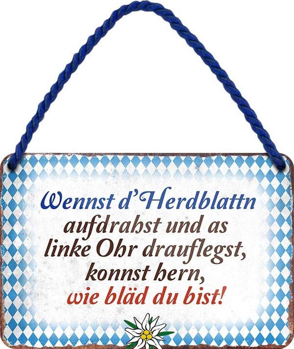 Decoratief metalen wandbord met opdruk 18 x 12 cm