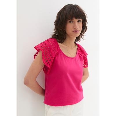T-Shirt BONPRIX, Damen, Gr. 44/46 (L), pink (pinklady), Obermaterial: 95% Baumwolle, 5% Elasthan. Ärmel: 100% Baumwolle, loose fit, Shirts T-Shirt, lockere Passform, Kurzarm-Design, Lochstickerei an den Ärmeln